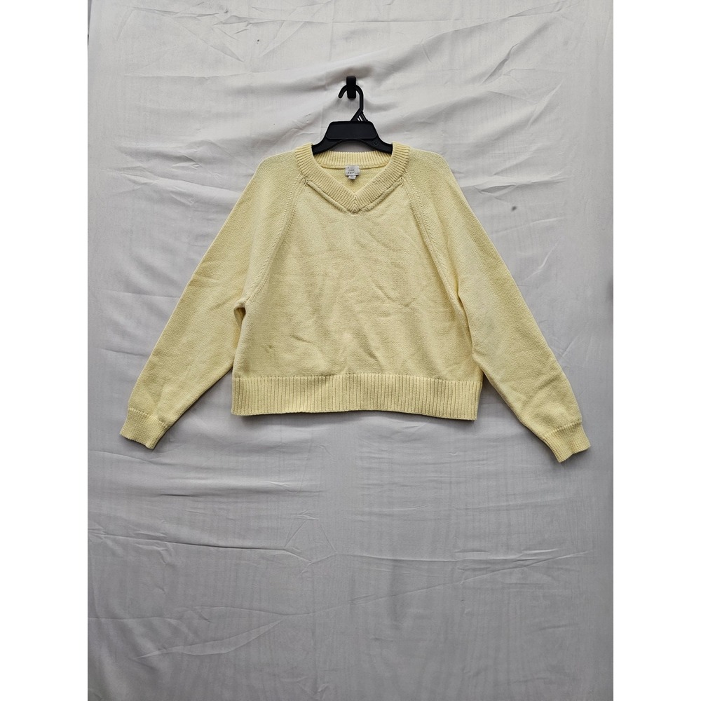 A New Day Womens V-Neck Pullover Sweater Yellow Cotton Blend Casual Size XL